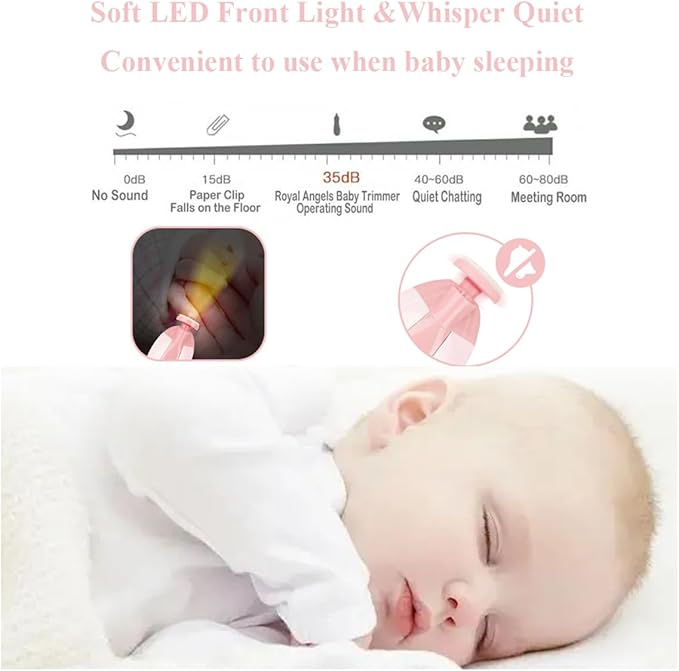 Baby Nail File Clippers Electric: Baby Nail Trimmer Electric Kit Fingernails Toes Care Manicure 6-in-1 Set with LED Light Safe for Newborn Kids and Adult Pin