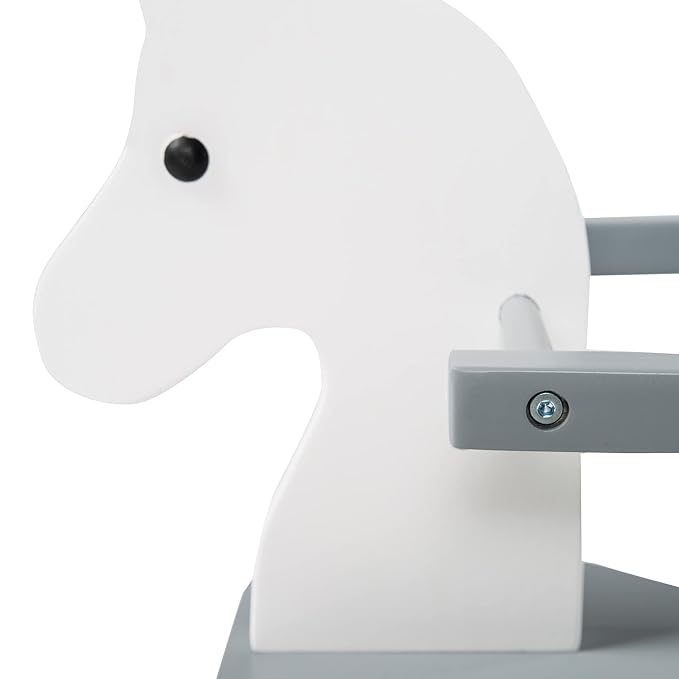 Roba Wooden Rocking Horse - White & Gray - Solid Wood Lacquered, Ride-On, Grows With the Child, Removable Protective Ring, 55 Lb Capacity, For 18+ Months