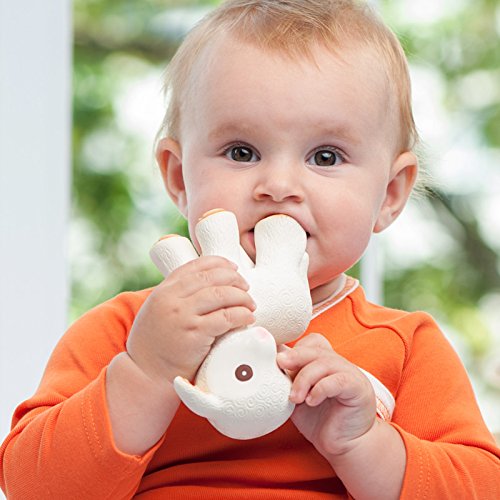 CaaOcho Pure Natural Rubber Teething Baby Toy - Mia the Lamb Teether for Babies, BPA Free Baby Toy, All Natural Teething Toys for Babies 0-6, Safe and Fun Molar Teether Toy