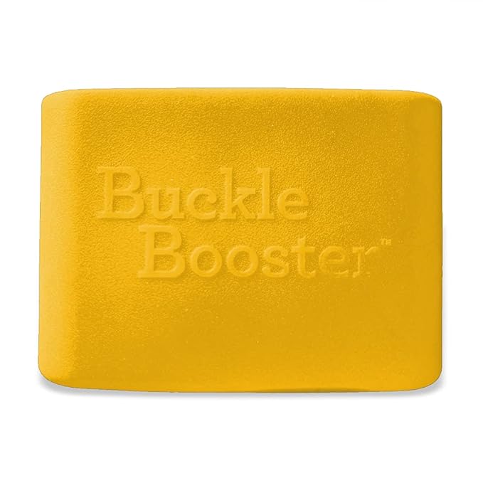(5) Yellow Car Seat Belt & Booster Seat Receptacle Stabilizer by Buckle Booster - with Fun Safety Stickers - BPA-Free