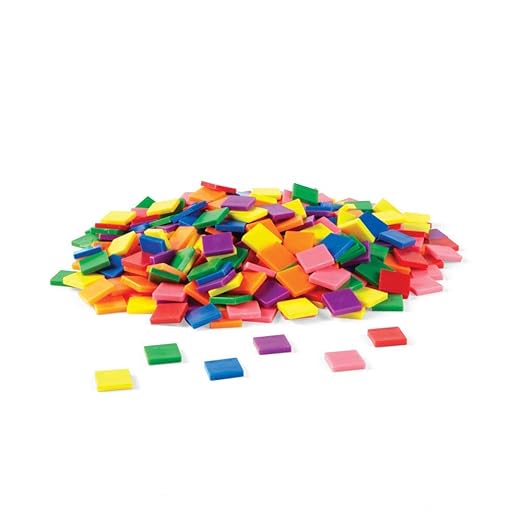 hand2mind Plastic Square with 7 Color Tiles, Color Sorting, Math Counters, Counting Manipulatives, Colored Plastic Squares, Math Manipulatives, Bingo Chips, Game Tokens, Tiles Learning (Set of 400)