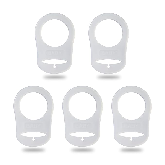 5 Pack Clean Pacifier Clip Silicone Adapter Holder Rings for Pacifier (Food Grade, Clear)
