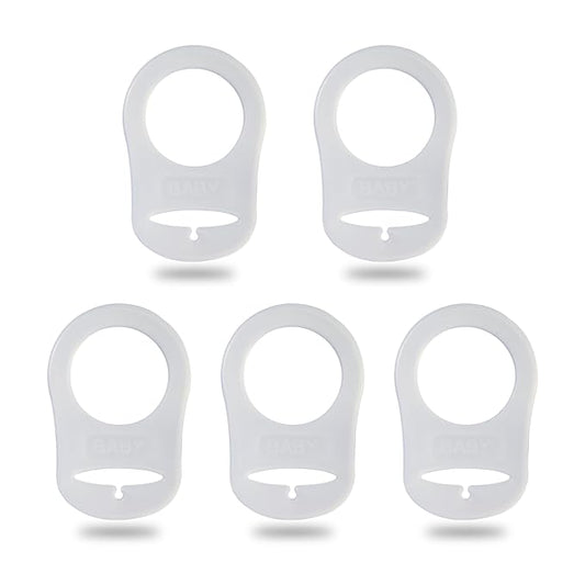 5 Pack Clean Pacifier Clip Silicone Adapter Holder Rings for Pacifier (Food Grade, Clear)