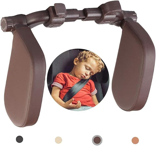 Car Headrest Pillow, 360°Adjustable PU Leather Car Seat Head Neck Support Rest Cushion Both Kids Adults for Travel Sleeping