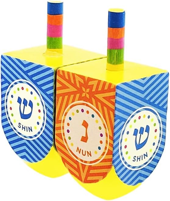 The Dreidel Company Extra Large Hand Painted Wood Hanukkah Dreidels, 2-Pack Fun Dreidel Design