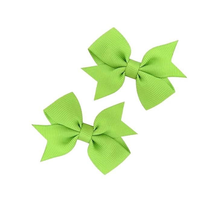 Baby Hair Bows Clips Fully Lined Grosgrain Boutique Solid Ribbon Mini Bows for Girls Teens Infants Kids Toddlers Newborn 2pcs Colors in Pairs (green.)