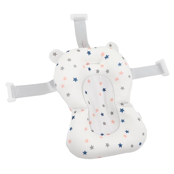 Baby Tub Seat Cushion, Infant Bath Supporter Foldable Soft Fixation for Taking a Shower for Toddler (White Stars)