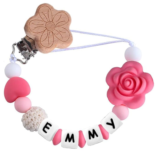 Personalized Pacifier Clip with Name Customized Pacifier Clip Flower (A)