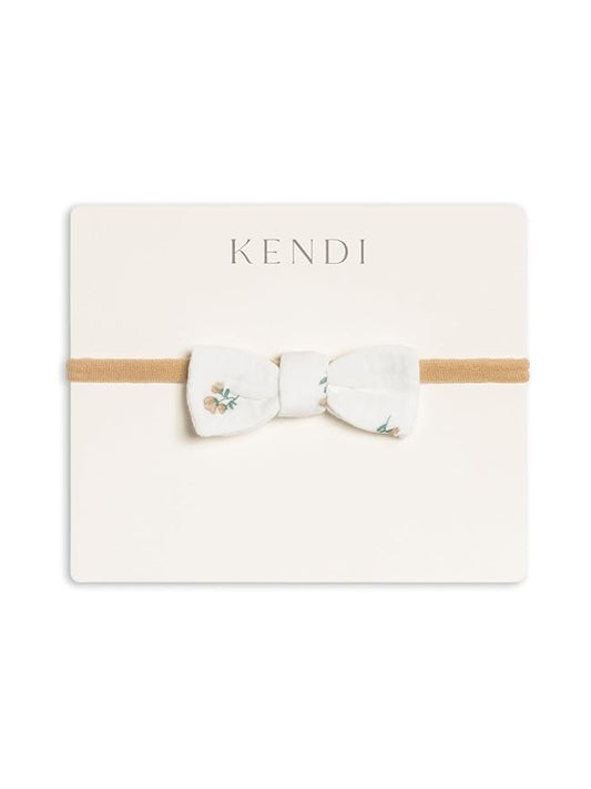 Colored Organics Baby Organic Cotton Dainty Bow Headband - Infant Girls - Palmer Floral/Dune + Laguna Muslin