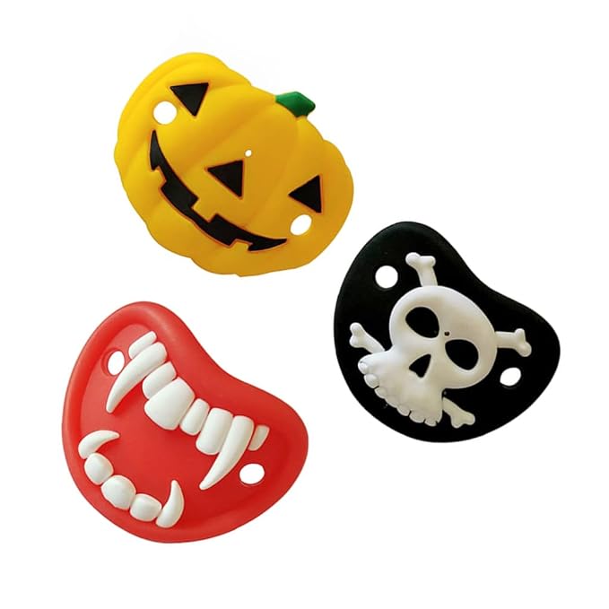 Kisangel Halloween Baby Pacifier Set 3Pcs Pumpkin Skull Shape Silicone Soother for Toddlers Infant Calming Teether Food Grade Safety