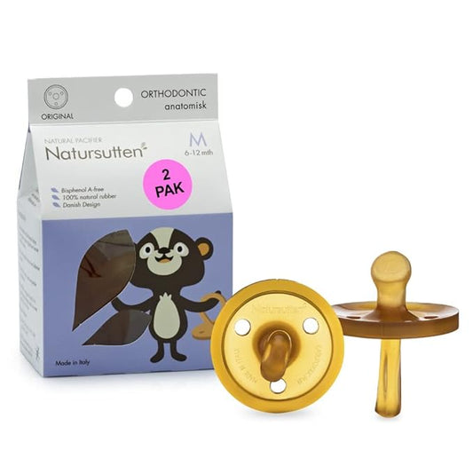 Natursutten 2-Pack Natural Rubber Pacifiers - Safe & Soft BPA-Free Pacifier for Breastfeeding Babies, Made in Italy, Original Shield Orthodontic Nipple, 6-12 Months