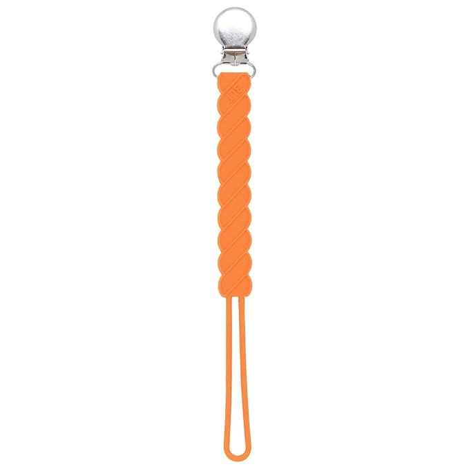 Three Little Tots All Silicone Modern, Short and Safety Tested Pacifier Clip (Orange, Twist)