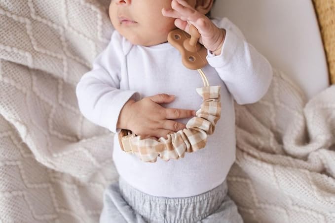 Muslin Cotton - Metal-Free Pacifier Clips, Lightweight and Secure Pacifier Holder for Babies (Hazel Miel) - Mila & Lulu