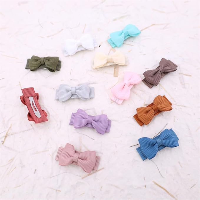 12 PCS Baby Bow Bangs Hair Clips Tiny Snap Clip for Infant Toddler Girl Mini Grosgrain Ribbon Hair Bow Barrettes Girls Hair Accessories (Tiny bow 1.2" 12 Colors)