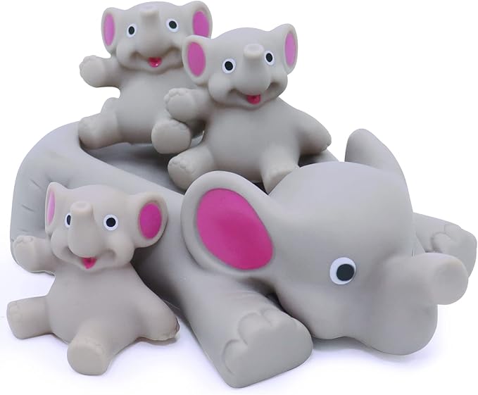 Bath Toys for Toddlers Infants 6 Months+, Floating Bathtub Elephant Toys Squeak Rubber Animal 4 Piece Set, Pool Beach Party Gift for Kids Boys Girls Water Fun and Shower Time