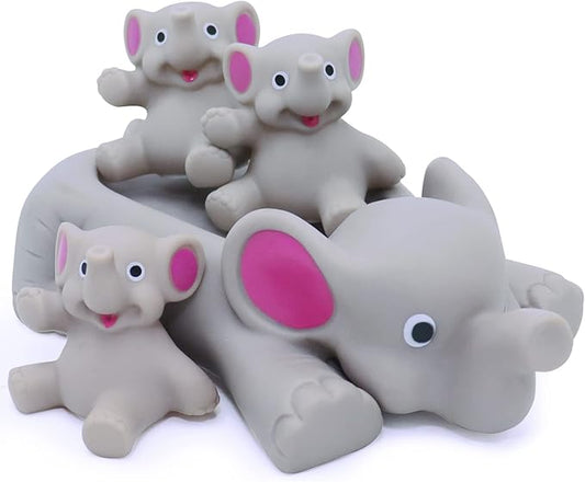 Bath Toys for Toddlers Infants 6 Months+, Floating Bathtub Elephant Toys Squeak Rubber Animal 4 Piece Set, Pool Beach Party Gift for Kids Boys Girls Water Fun and Shower Time
