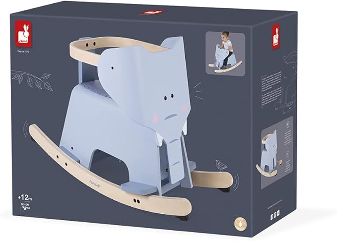 Janod Rocking Elephant – Classic Wood Rocker Ride-On Toy - Ages 1+ - J08024