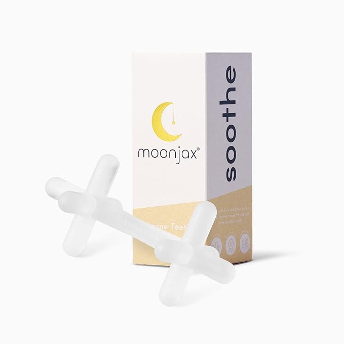 Moonjax Baby Teether Bundle | Buy 2 and Save | Two Teethers: One (1) Clear Silicone & One (1) Natural Rubber | Baby teether for Infants, Toddlers, Newborns, CPSIA Certified