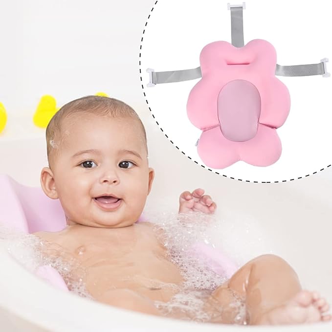 Baby Bath Cushion Bathtub Cushion Floating Seat Cushion Infant Bathtub Mats Newborn Seat Support Baby Shower Pads Choke Prevention Back Protection for 0-12 Months (Pink)