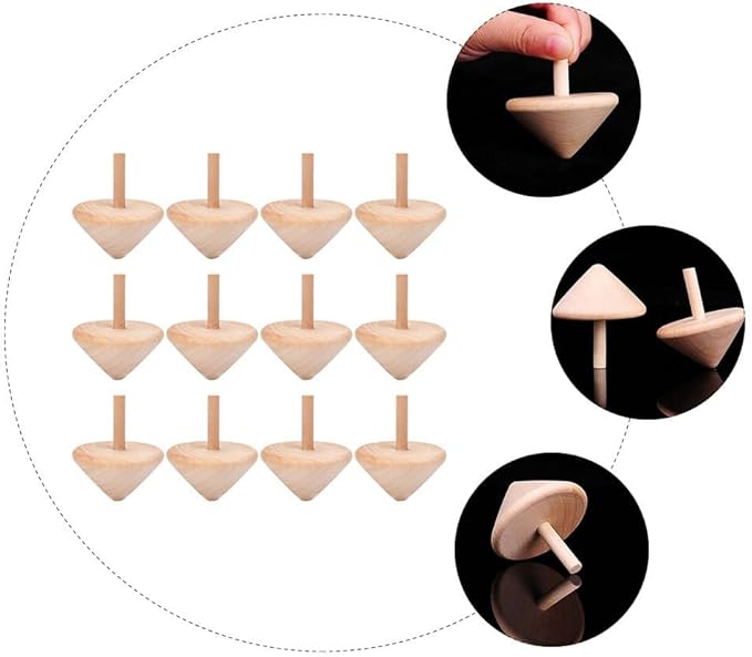 24 Pcs Wooden Spinning Tops - Unfinished DIY Paintable Wood Gyro Toys for Kids - Bulk Party Favors, Creative Craft Playthings for Hand-Eye Coordination, Fine Motor Skills Development