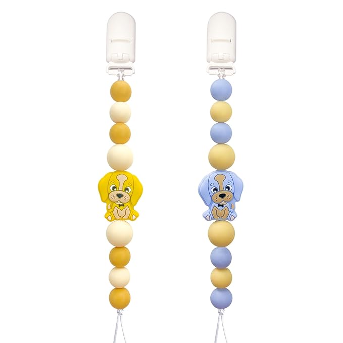 Baby Pacifier Clip Holder Animal for Baby Boys and Girls,Binky Clips with One-piece Design for Baby Shower -2 Packs（Doggy）