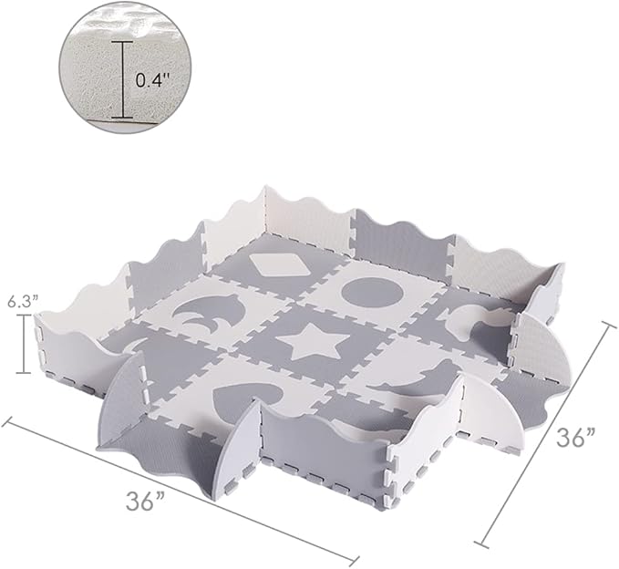 SUPERJARE 25 Pieces Baby Play Mat, Thick Interlocking Foam Floor Tiles with 9 Patterns, Non Toxic Crawling Mat for Playroom & Nursery, Neutral Color for Infants, Baby & Toddler