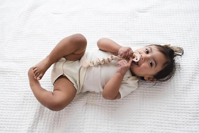 Muslin Cotton - Metal-Free Pacifier Clips, Lightweight and Secure Pacifier Holder for Babies (Beige Toile) - Mila & Lulu