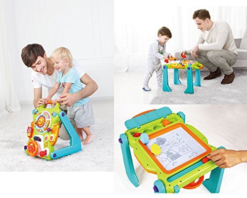 NuoPeng 3-in-1 sit-to-Stand Baby Walker, an All in 1 Learning Walker, Entertainment Table, Drawing Board for Infant Development (White/Gray)