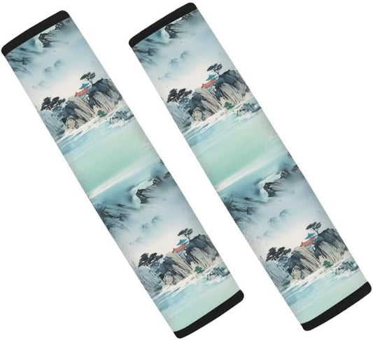 Landscape Painting 2 Piece Seat Belt Covering Pad Shoulder Strap Mountains Among The Clouds Art Paintings Protection Car Seatbelt Covers Car, Truck, SUV Strap Shoulder Pad