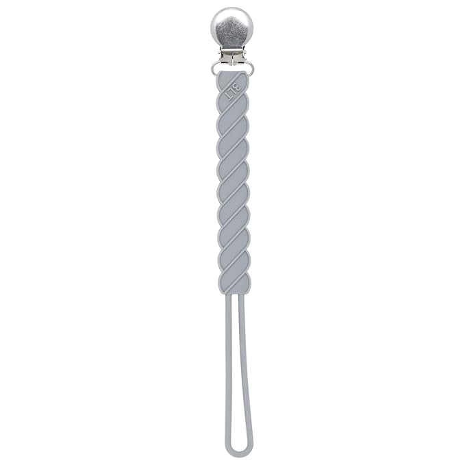 Three Little Tots All Silicone Modern, Short and Safety Tested Pacifier Clip (Gray, Twist)