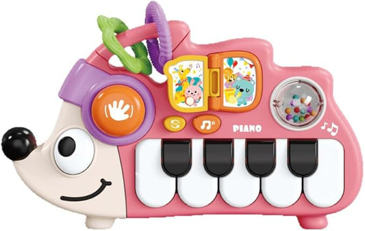Baby Musical Piano Toys for Toddler 3 4 5, Busy Board with Music & Light, Birthday Toy for Infant Toddler 3 Years and Older Boy Girl Gifts (Pink-Hedgehog)