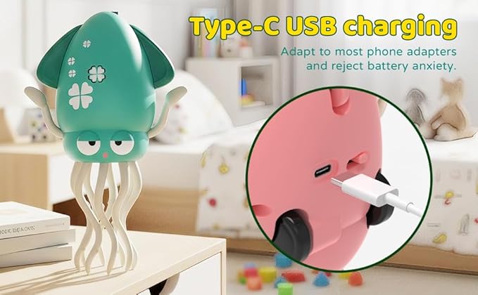 SANJOIN Dancing Octopus Baby Toy,Easter Basket Stuffers Gitfs Rechargeable Tummy Time Toys Wiggling Crawling Squid Toy for 3 4 5 6 7 8 9 10 Kids Boy Girl,Electric Musical Toys Birthday Gifts,Pink