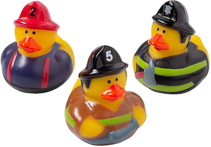 Fun Express Firefighter Rubber Duckies Fire Party Favors and Supplies (Set of 12 Ducks)