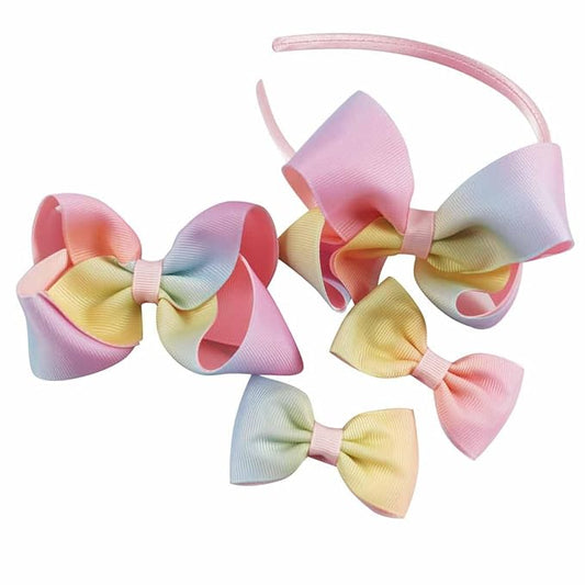 JIAHANG Baby Girls 4 Inch Grosgrain Ribbon Hair Bow Headband and Alligator Clips Set, Colorful Hair Bow Accessories for Children Toddler School Girls 4Pcs Gift Set (pink1)
