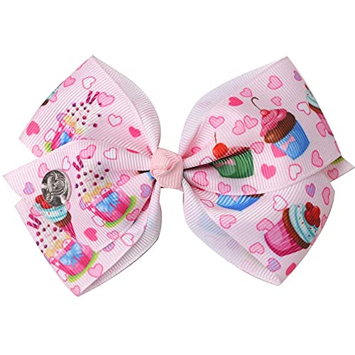 7pc 5" Large Hair Bows for Girls, JOJO Siwa Grosgrain Ribbon Hair Barrettes with Heart Emblem Accessories for Toddler