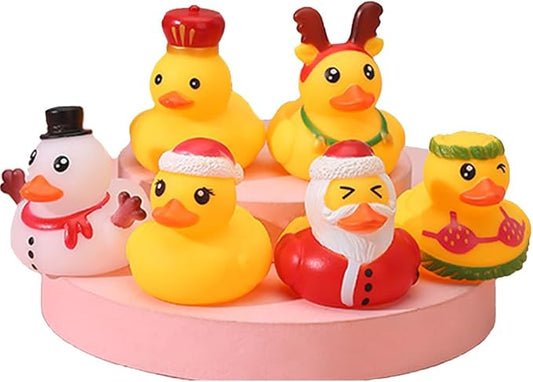 Assorted Rubber Duck Small Rubber Ducks in Bulk Baby Shower Bath Toy for Kids Toddler Birthday Christmas Party Favors Stocking Stuffers Classroom Incentives (Christmas Ducks 6pcs)