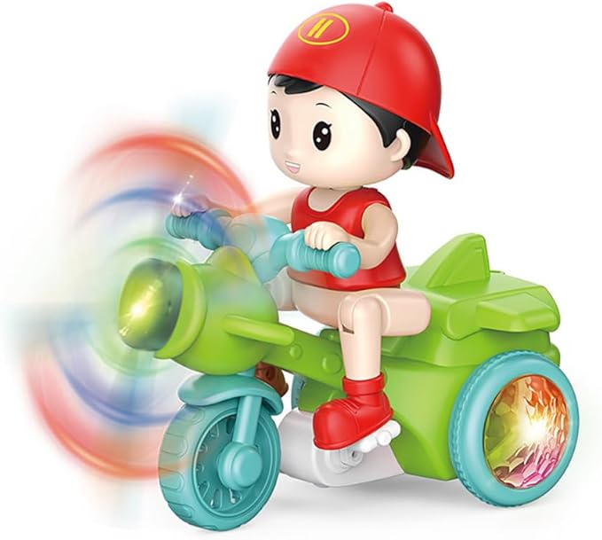 Miracland 360° Stunt Tricycle Toy, Riding-Simulation Pedicab with LED Lights & Dynamic Music, STEM Spinning Electric Trike Gift for Kids (Green)