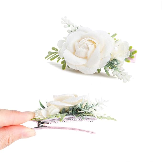 Flower Hair Clips Set for Baby Girl Lightweight Floral Hair Bow Accessories with Boutique Fully Lined Alligator Clip for Toddler Teens Gifts (AD)