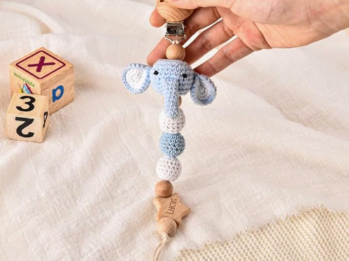 Personalized Baby Pacifier Clip with Cute Crocheted Animal,Custom Paci Holder with Engraved Name,Baby Shower Gift,Newborn Gift (style2)