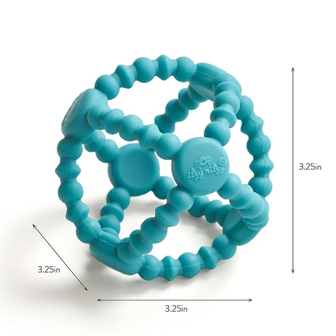 Itzy Ritzy Teething Ball – Flexible Teether Ball Soothes Sore Gums & Features Easy-to-Grip Design - Made of BPA-Free Silicone - Designed for Ages 3 Months and Up (Teal)