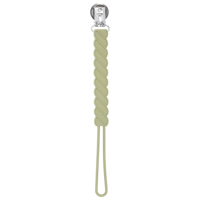 Three Little Tots All Silicone Modern, Short and Safety Tested Pacifier Clip (Olive, Twist)