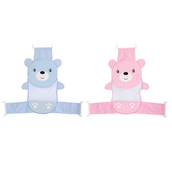 Cute Cartoon Bear Baby Bathtub Net Pocket Foldable and Portable Shower Net Bed Adjustable Bathing Net Infant Shower Gift Cute and Secure