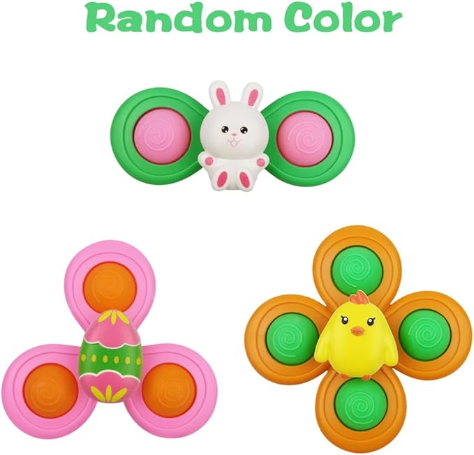 Anditoy 3 Pack Easter Suction Cup Spinner Toys Sensory Bath Toys for Toddlers Kids Easter Basket Stuffers Gifts Fillers Party Favors