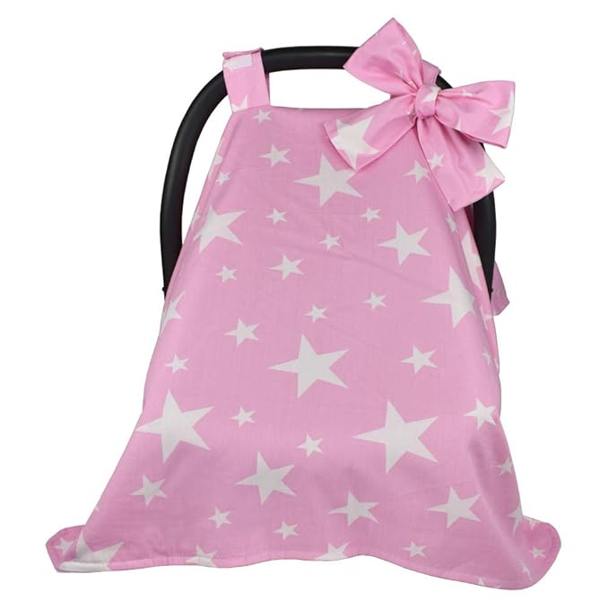 Multi-Use Baby Car Seat Covers Canopies and Breastfeeding Moms Nursing Covers Scarf, Stroller,Shopping Cart Covers, for Baby Shower Gift Pink Star Pattern
