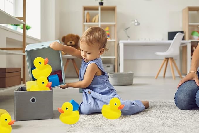 Yellow Rubber Duck Toy Duckies for Kids, Bath Birthday Gifts Baby Showers Classroom Incentives, Summer Beach and Pool Activity, 3.5" Inch (4-Pack)
