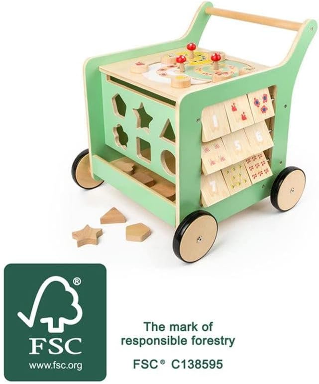 Small Foot Wooden Toys Premium Pastel Wooden Baby Walker and playcenter Move it! Designed for Toddlers 12+ Months, Multi (10947)