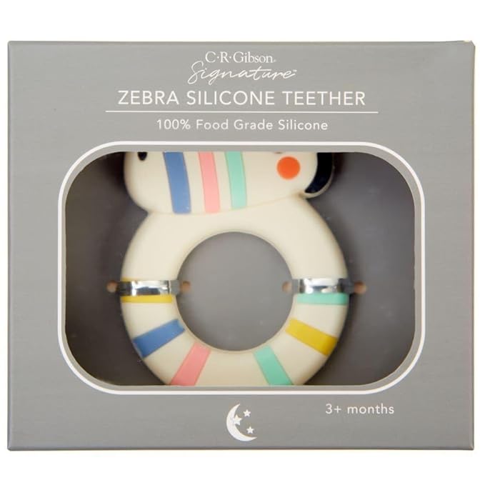 C.R. Gibson BTEE-23954 Zebra 100% Food Grade Silicone Teether for Babies, 2.3" W x 2.4" L, Multicolor