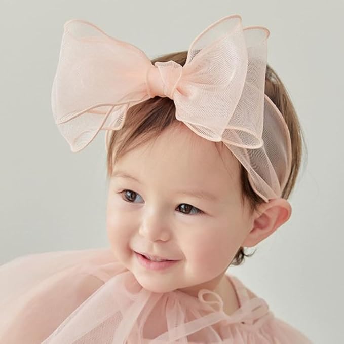 Lace Big Bow Baby Girls Headband Floral Hair Band Toddlers Newborn Infants Christening Baptism Party Hair Accessories for 6-36 Months Elastics Hairband (Style 6)