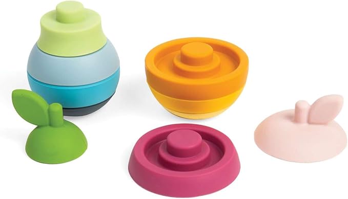 Bigjigs Toys Stacking Apple & Pear - 10 Piece Baby Stacking Toy, Silicone Baby Stacking Rings, Teething Toys, Montessori Toys for Babies