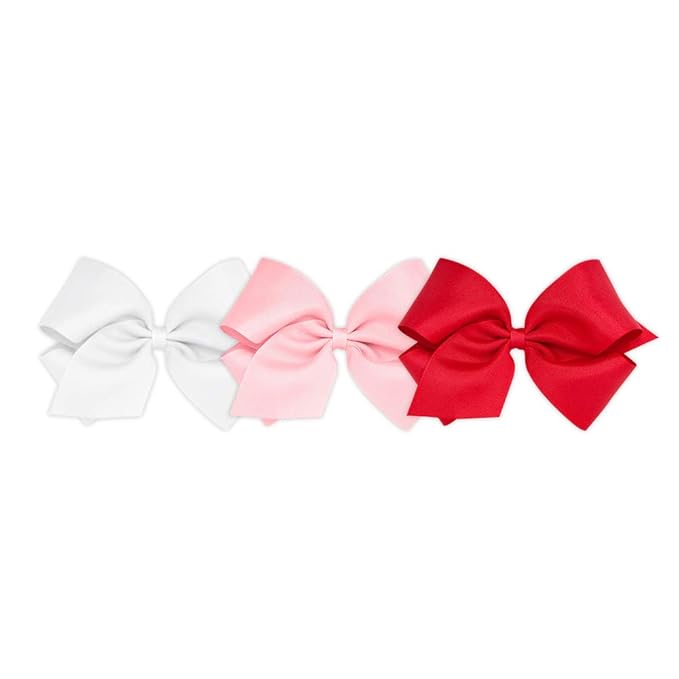 Wee Ones Girls' 3 pc Set Solid Grosgrain Variety Pack on a WeeStay No-Slip Hair Clip, King, Light Pink, Red, and White